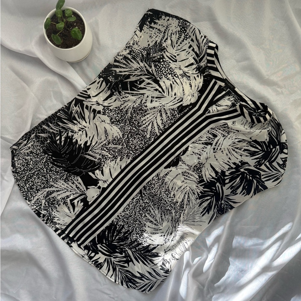 Talbots Monochrome Striped and Floral Print Blouse, size L